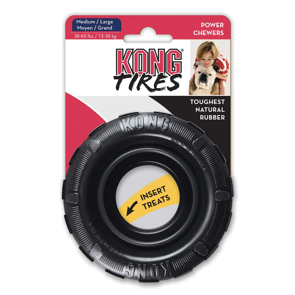 KONG - Tires - Giocattolo in gomma resistente e dispenser di snack per cani forti.