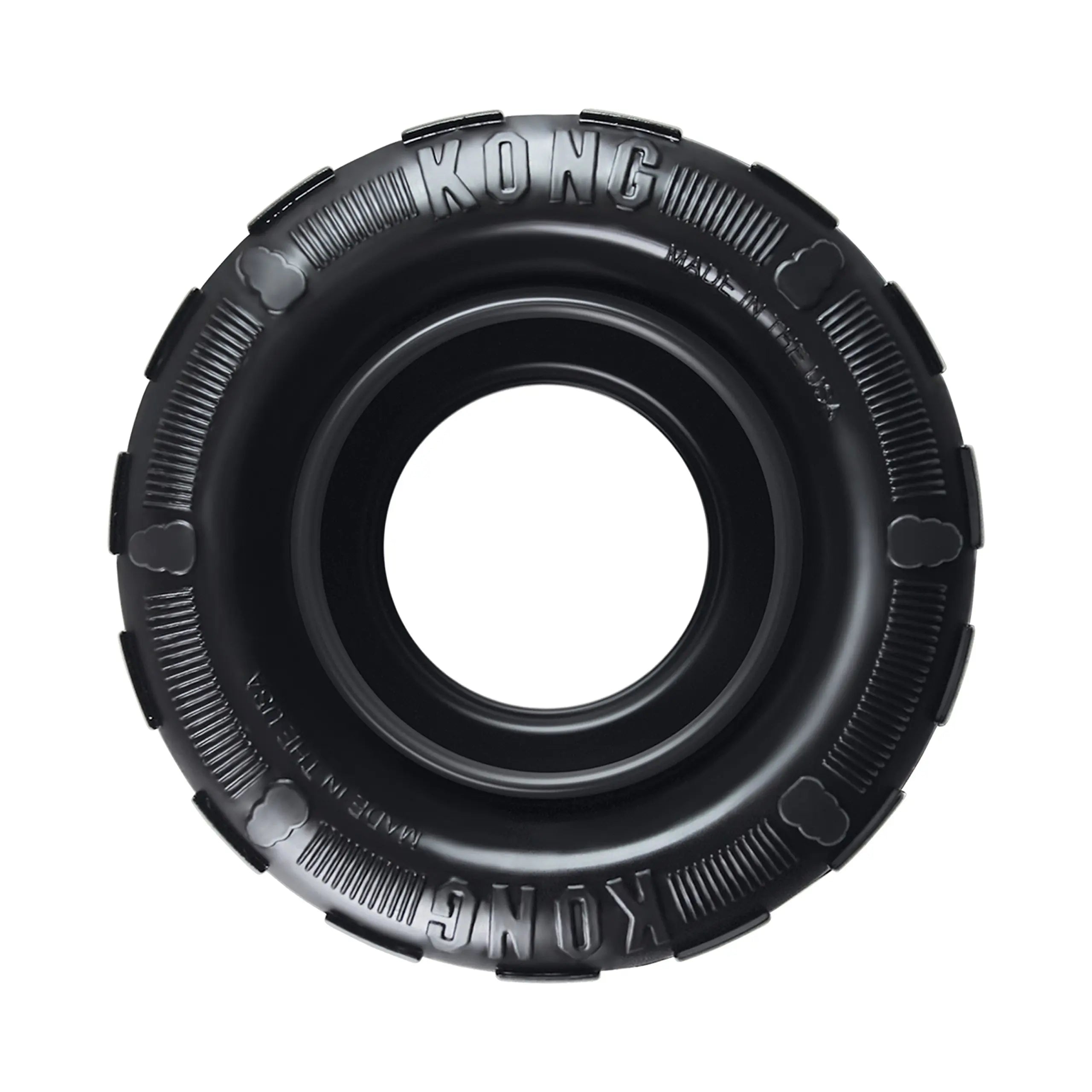 KONG - Tires - Giocattolo in gomma resistente e dispenser di snack per cani forti.